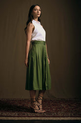 Front Slit Midi Skirt- Green